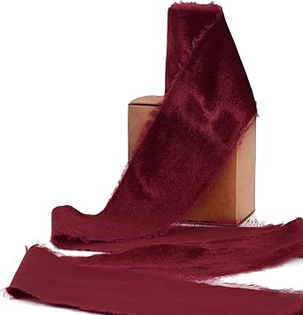 Burgundy Frayed Velvet Ribbon for Gift Wrapping 3 Inch 3 Yards Velvet Ribbon for Christmas Decor Flower Bouquet DIY Craft Projects