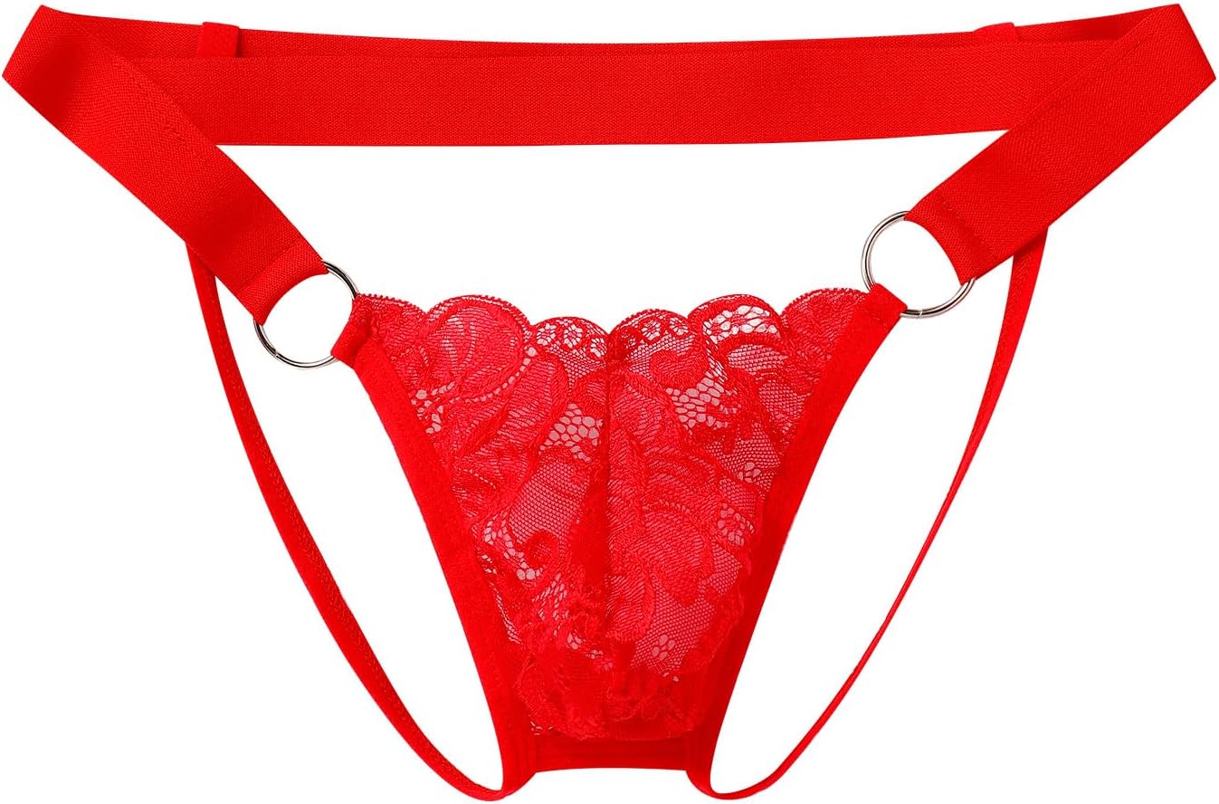ABAFIP Men's Lace Thong Underwear Low Waist Sissy Pouch G-String Panties Crossdressing Lingerie