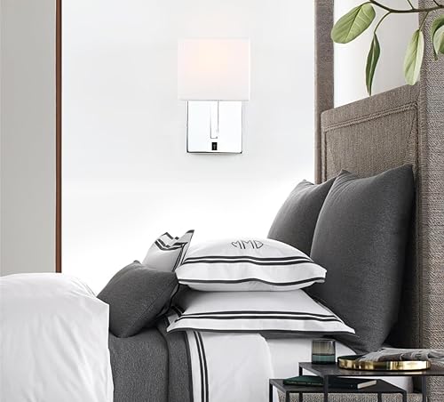 Miniatura 5 de PERMO Lámpara de pared individual con acabado cromado con pantallas textiles blancas y botón de interruptor de encendidoapagado, pequeñas lámparas