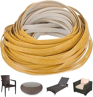 M METERXITY Wicker Repair Kit, 100Ft Plastic Flat Rattan Replacement Supplies Material for Patio Furniture Repair/Basket Making/Chair Weaving, Synthetic Woven Rattan [Gold]
