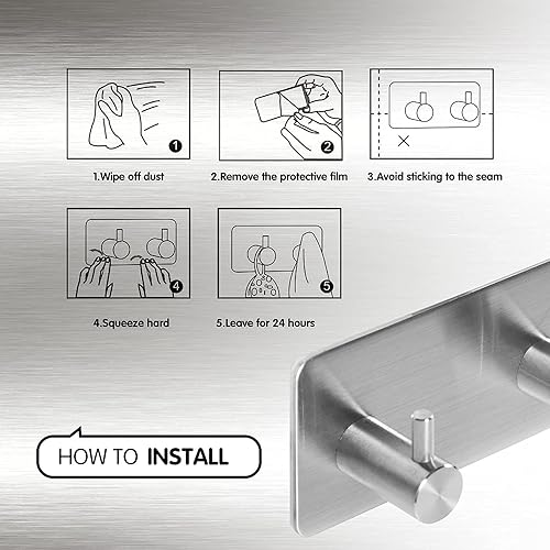 Vista 29 de Ganchos adhesivos negros para toallas para baño, montaje en pared, sin taladro, para ducha, resistente, gancho de pared, toallero autoadhesivo