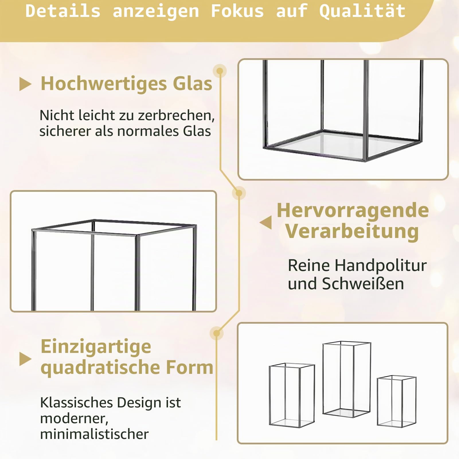 Nuptio Glas Windlichter Kerzenständer Schwimmkerzenhalter - 6 Stück Schwarze Laterne Deko Metall, Gehärtetes Glas Kerzenhalter Stumpenkerzen Hochzeit Mantel Weihnachten Tafelaufsatz Wohn-esszimmer