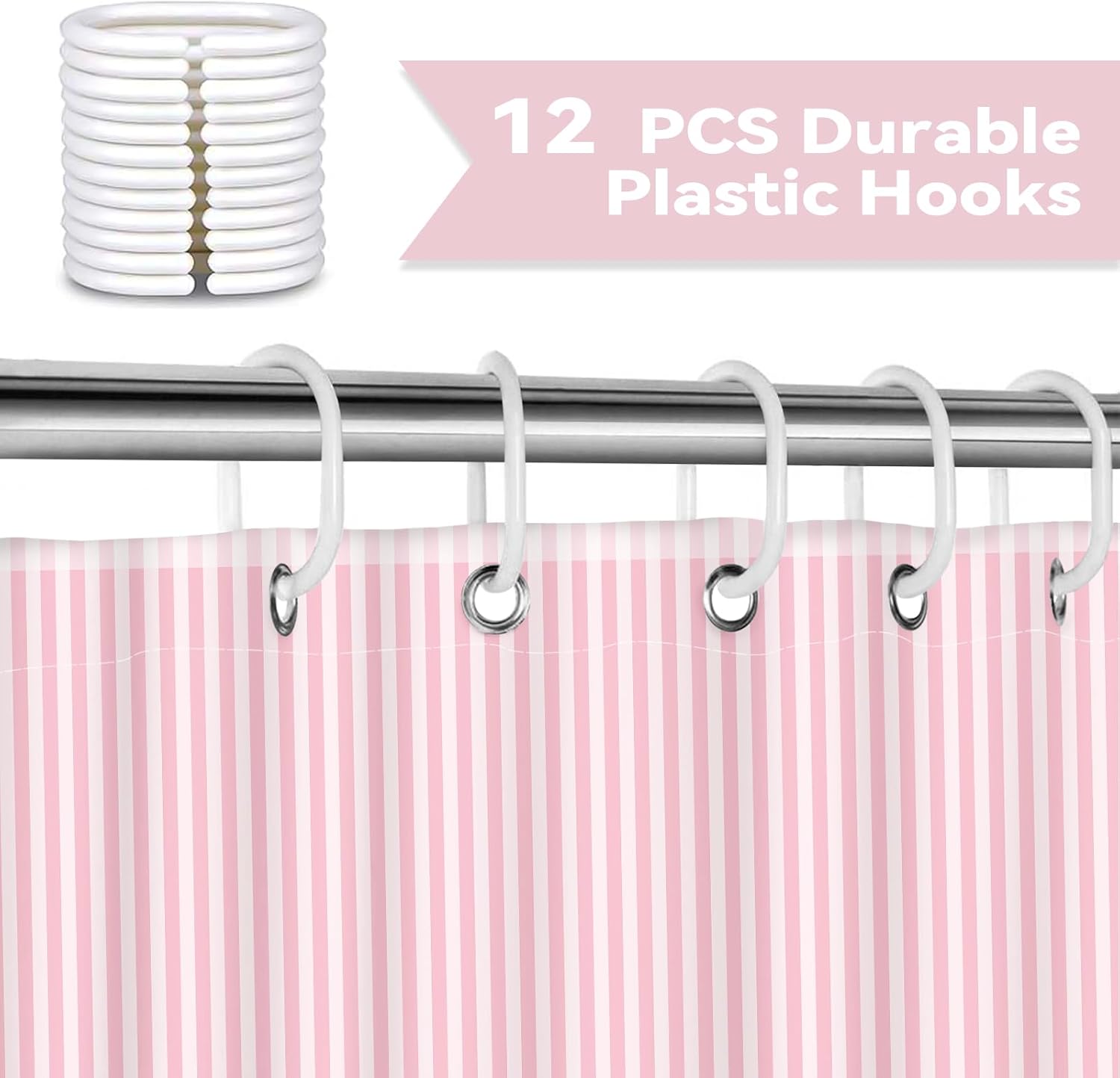 Pink and White Striped Shower Curtain for Bathroom 72 x 72 inch image 4