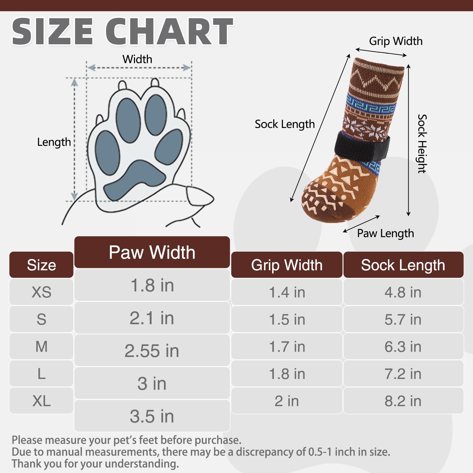 KOOLTAIL Dog Socks to Prevent Licking Paws for Hardwood Floors Anti Slip Winter Warm Pet Boots&Paw Protector with Grippers - Image 2