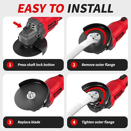 Miniatura 7 de Amoladora angular inalámbrica de 4-12 pulgadas, herramienta de amoladora angular sin escobillas de 12000 RPM, ajuste de 3 velocidades, amoladoras