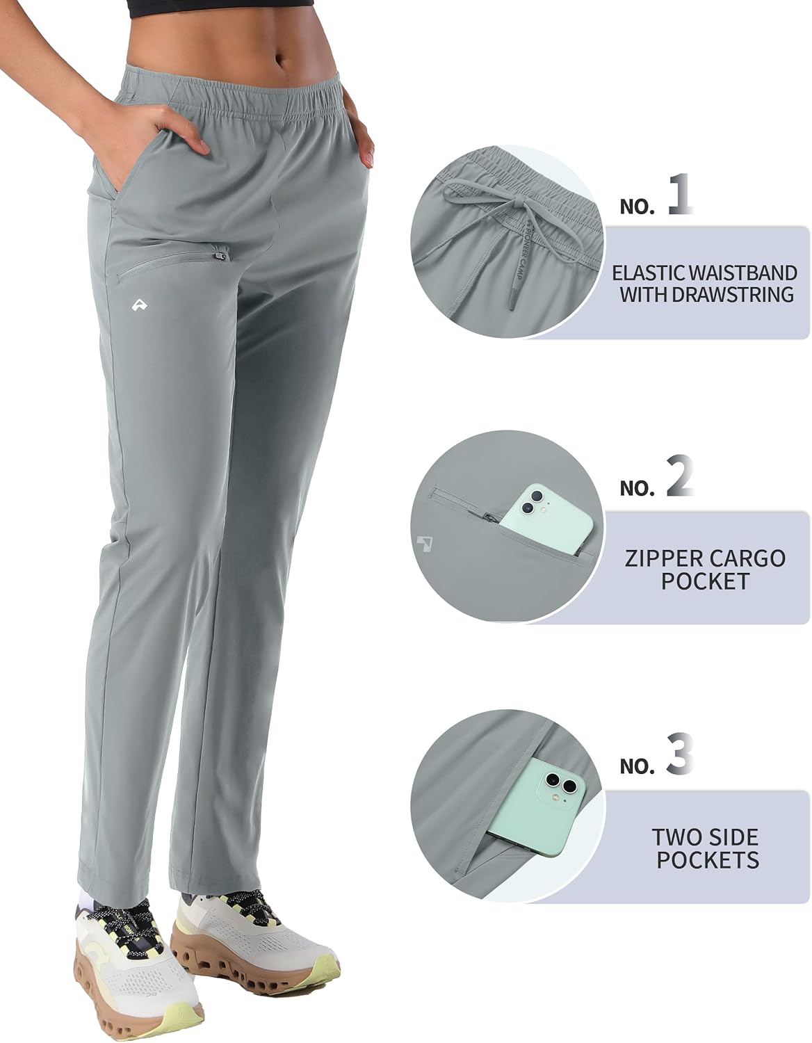 Pioneer Camp Women's Hiking Pants UPF 50+ Elastic Waist Drawstring Ultra-Stretch Lightweight Outdoor Cargo Pants for Travel - Image 4
