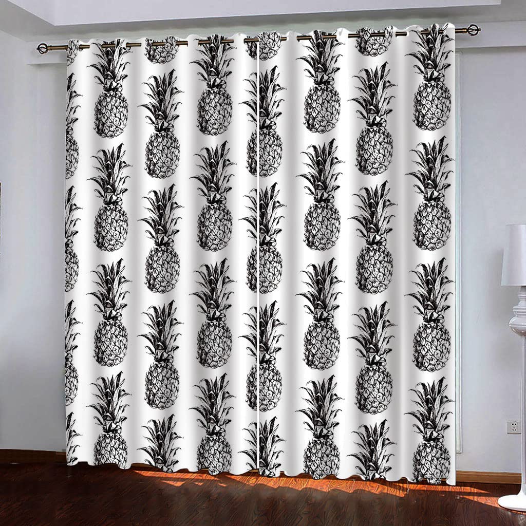 Rideaux occultants blancs motif ananas 132x175 cm pour chambre