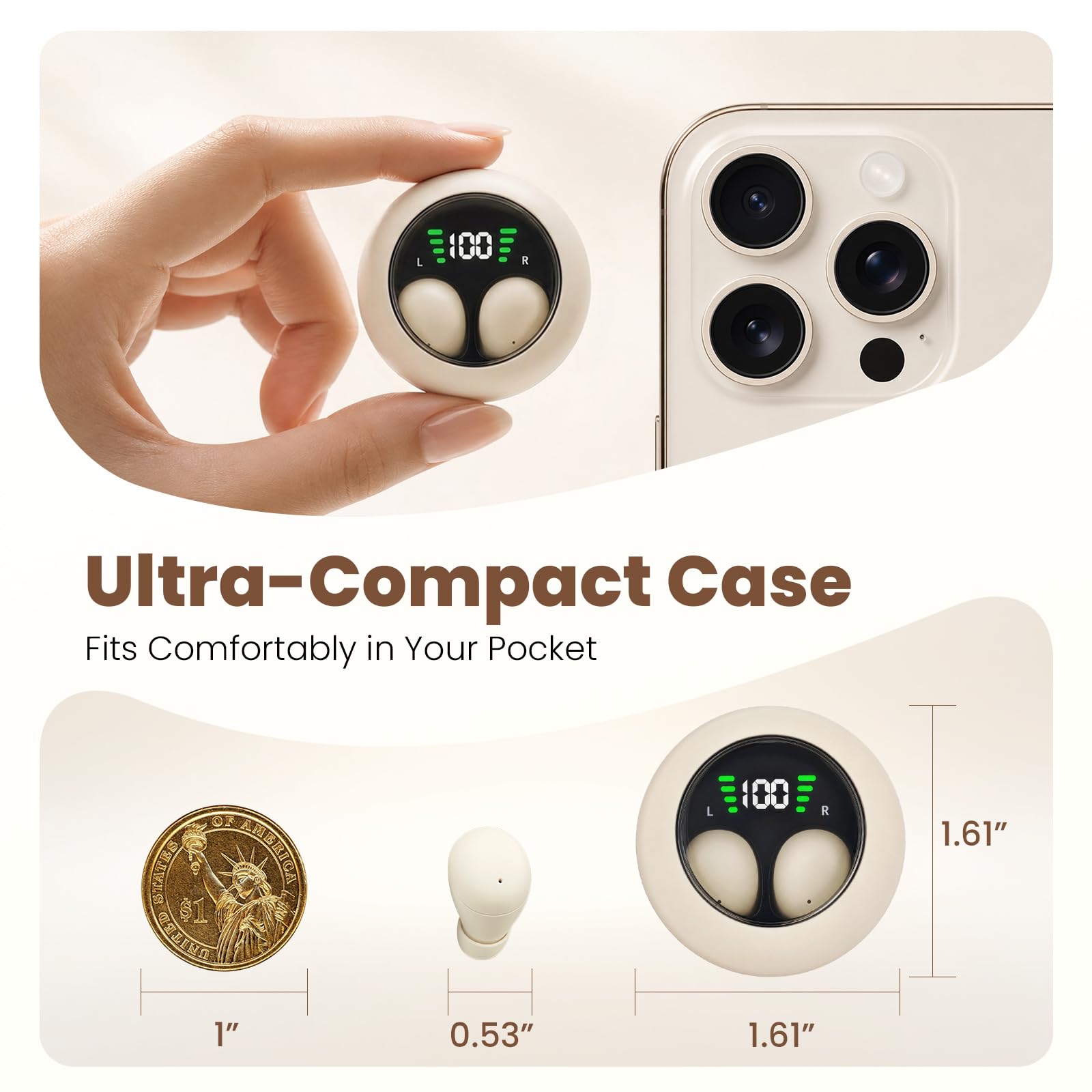 Xmenha Auriculares pequeños invisibles inalámbricos, Bluetooth, más pequeños, discretos, pequeños, ocultos para el trabajo, microperfil bajo, para dormir, auriculares invisibles para orejas pequeñas