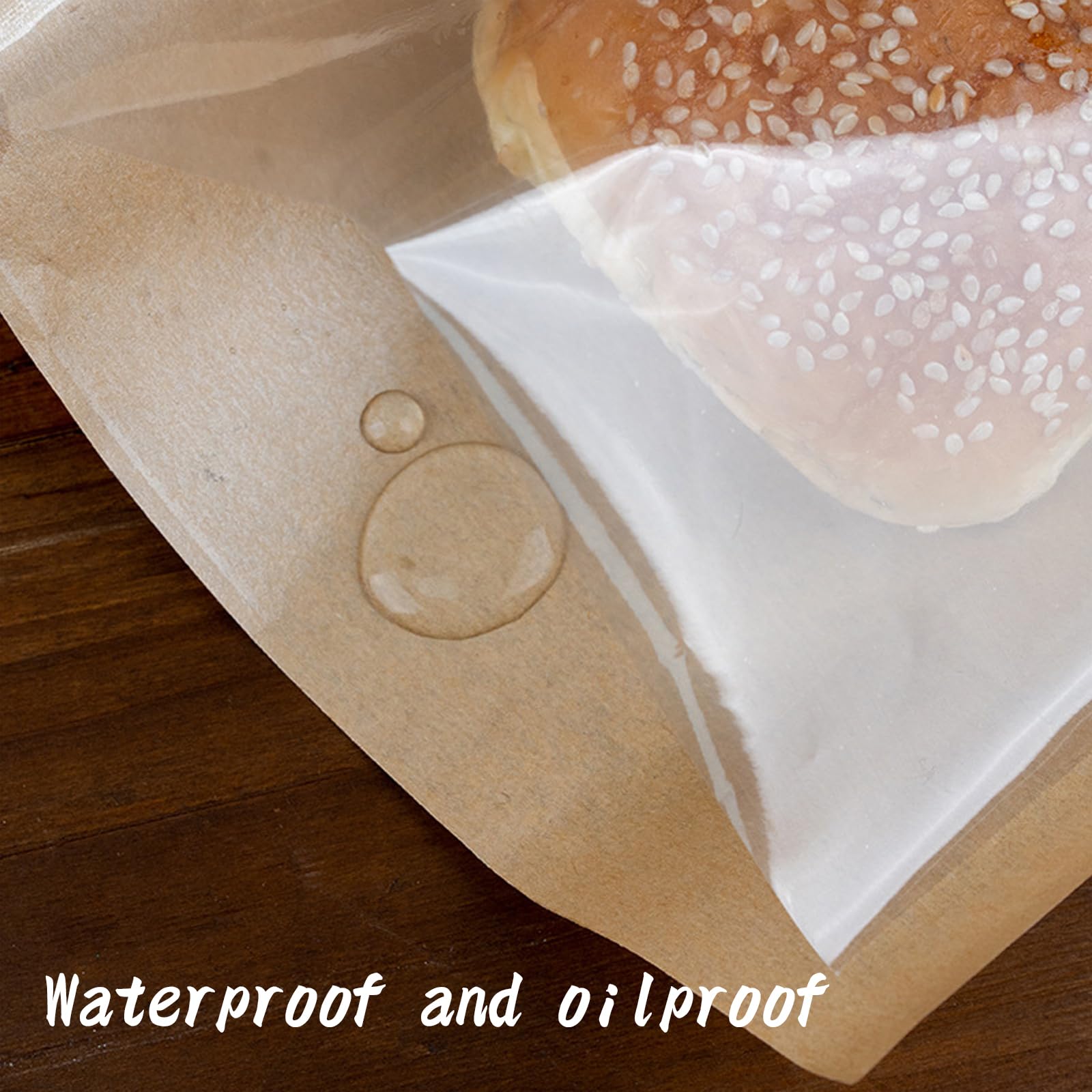 100 bolsas de repostería con cierre térmico con 500 pegatinas, bolsas transparentes para panadería con ventana, papel kraft sellado térmico a prueba de grasa, para galletas, pan, sándwich (18
