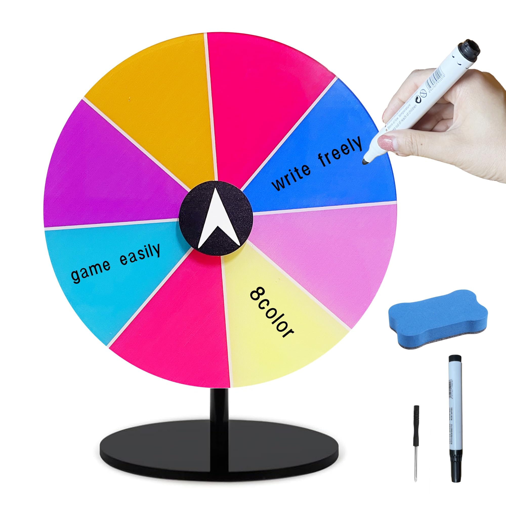 Spinning Wheel for Prize, 8 Inch 8 Slots Prize Wheel Spinner Dry Erase Casino Games Spin Wheel (Circular Base)