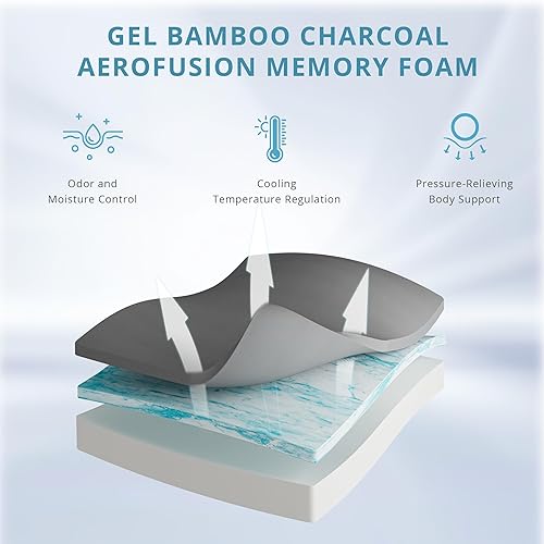 Miniatura 5 de Colchón de tamaño matrimonial de 12 pulgadas, espuma viscoelástica de carbón con infusión de gel, colchón de firmeza media en una caja, refrescante