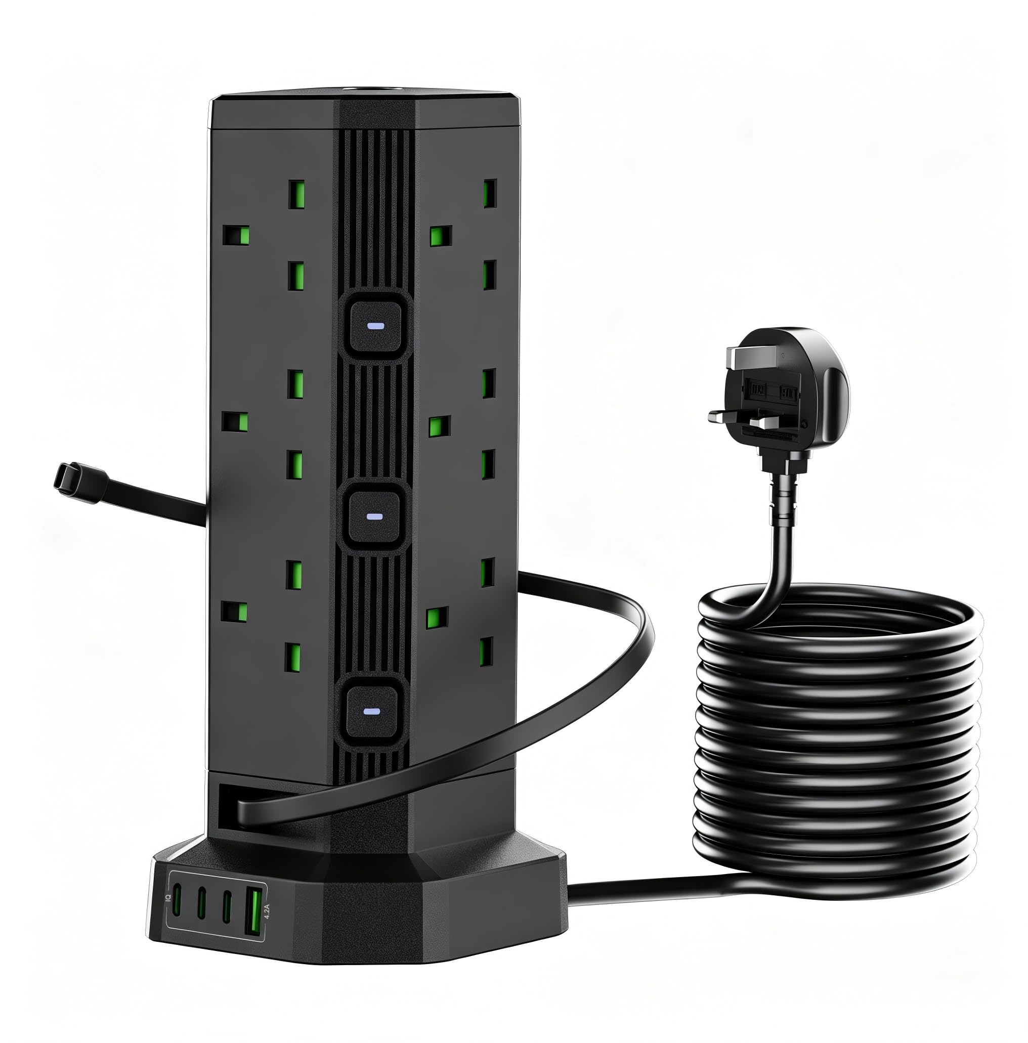 Tower Extension Lead with USB Slots,12 Way Outlets Power Strip with Switch
