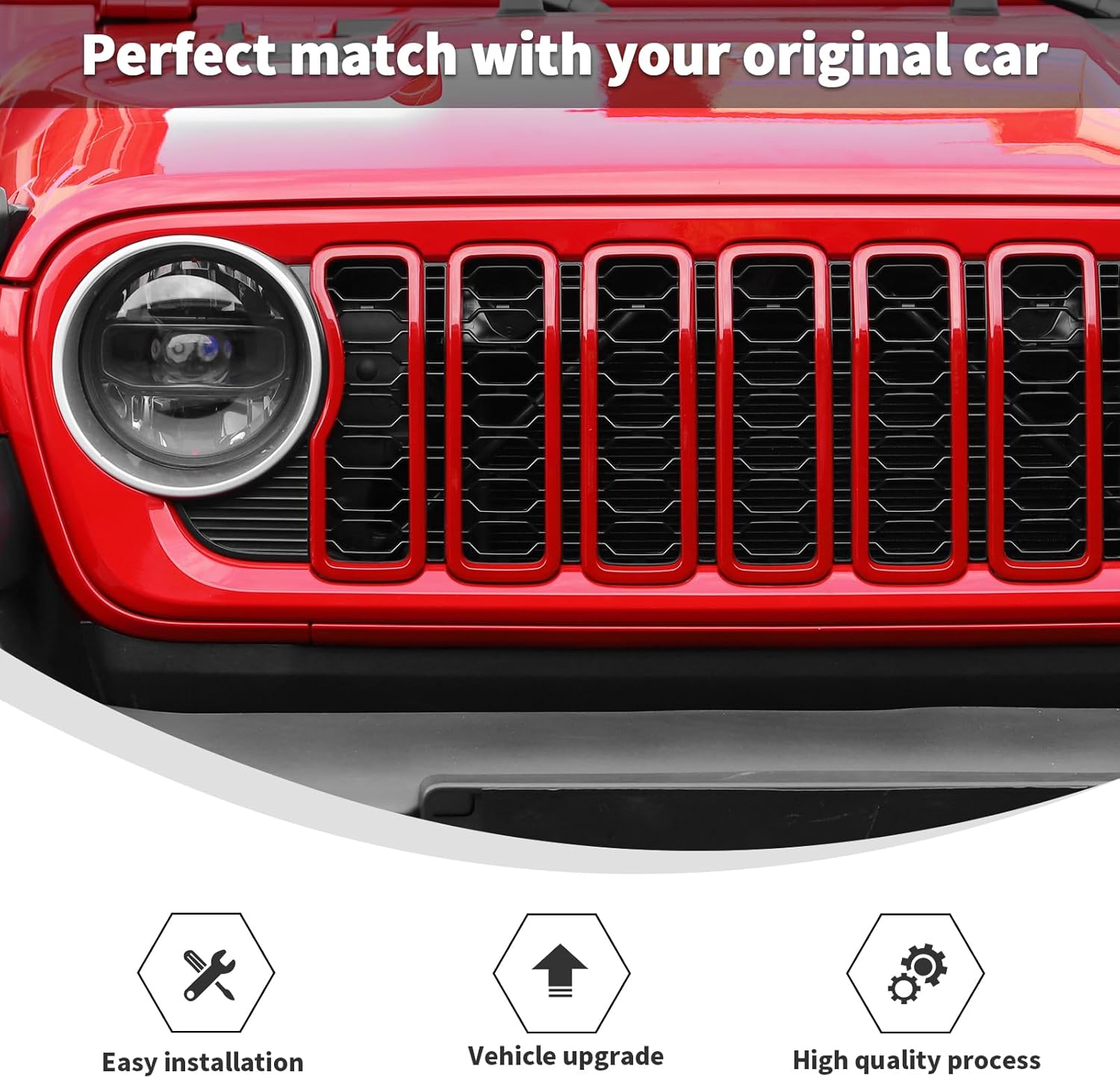 Linskip for 2024-2025 Jeep Wrangler JL 4XE & Gladiator JT Grille Inserts, Meshless Grille Bezel Covers for Jeep Wrangler Sport Rubicon Sahara Willys Mojave Rubicon,Exterior Accessories(Red)