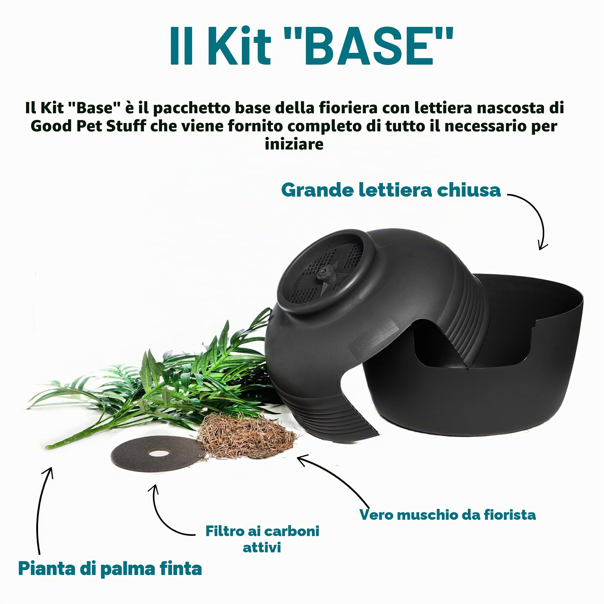 Good Pet Stuff, L'originale lettiera nascosta, per piante artificiali e lettiera per gatti chiusa, ventilata e filtro antiodore, facile da pulire, in pelle scamosciata nera