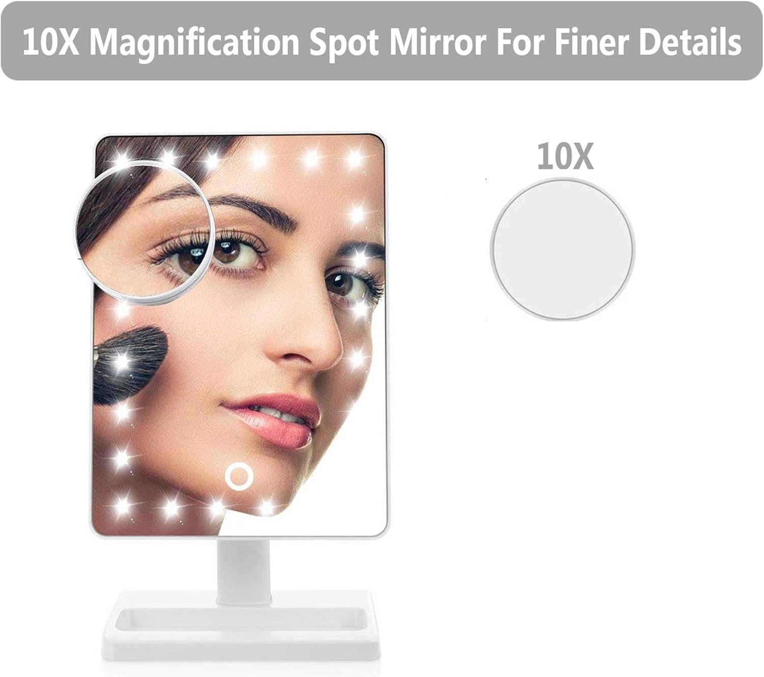 Waneway Large Lighted Makeup Vanity Dressing Table Mirror with 24 LED Light, Illuminated Tabletops Cosmetic Mirror, with 10x Magnification Detail Mirror and Dimmer Switch, Battery Operated, White