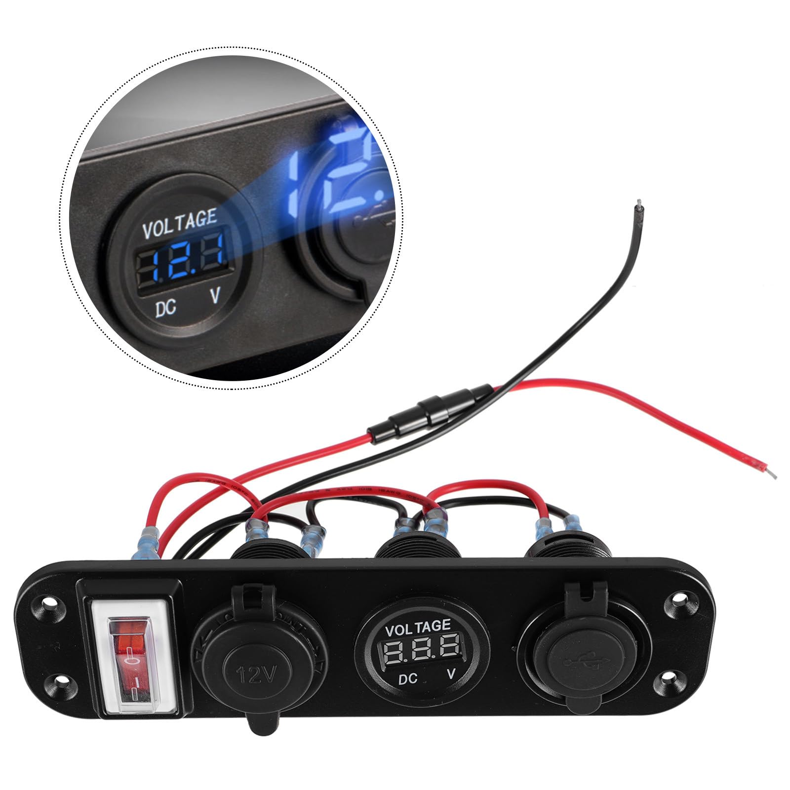 Caricabatteria da Auto USB Doppia Presa 4200ma Voltmetro | Pannello a Tre Fori, Ingresso 12-30v e Uscita 5v, Corpo in Pp Blu, Installazione per Auto
