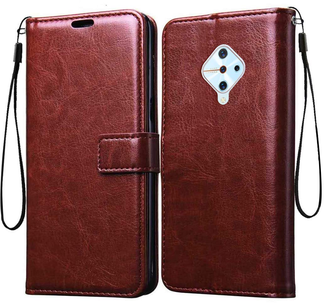 ClickAway Vintage Leather Flip Cover Case Compatible with Vivo S1 Pro | Inner TPU | Foldable Stand | Magnetic Closure | Wallet Card Slots - Brown CA08 (Please Check Your Phone Model Before Buying