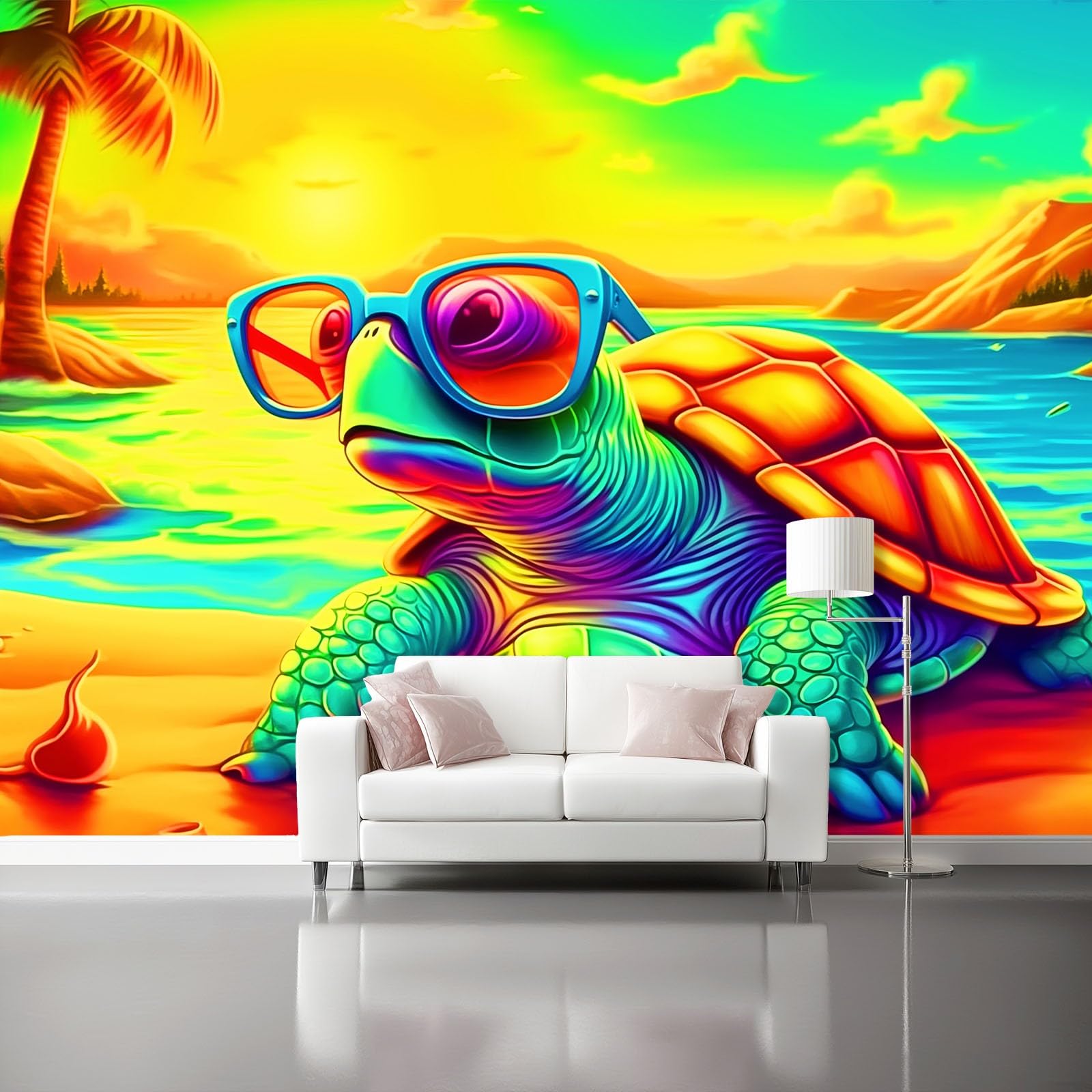 Décoration intissée colorée 250 x 175 cm motif tortue marine ludique