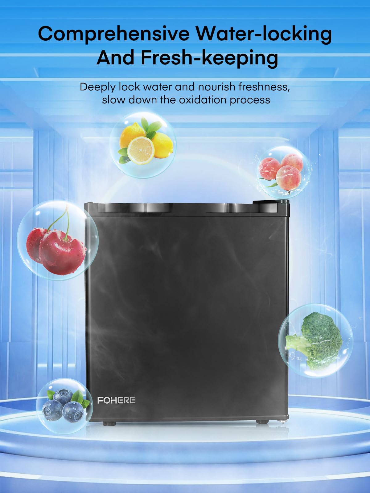 FOHERE Mini Frigorífico Bar 46L, Nevera Pequeña Silencioso, Control de Temperatura Regulable, Mono Puerta, Puerta Reversible, Bajo Consumo para Aplicaciones en Hotel, Hogar, Oficina, Negro