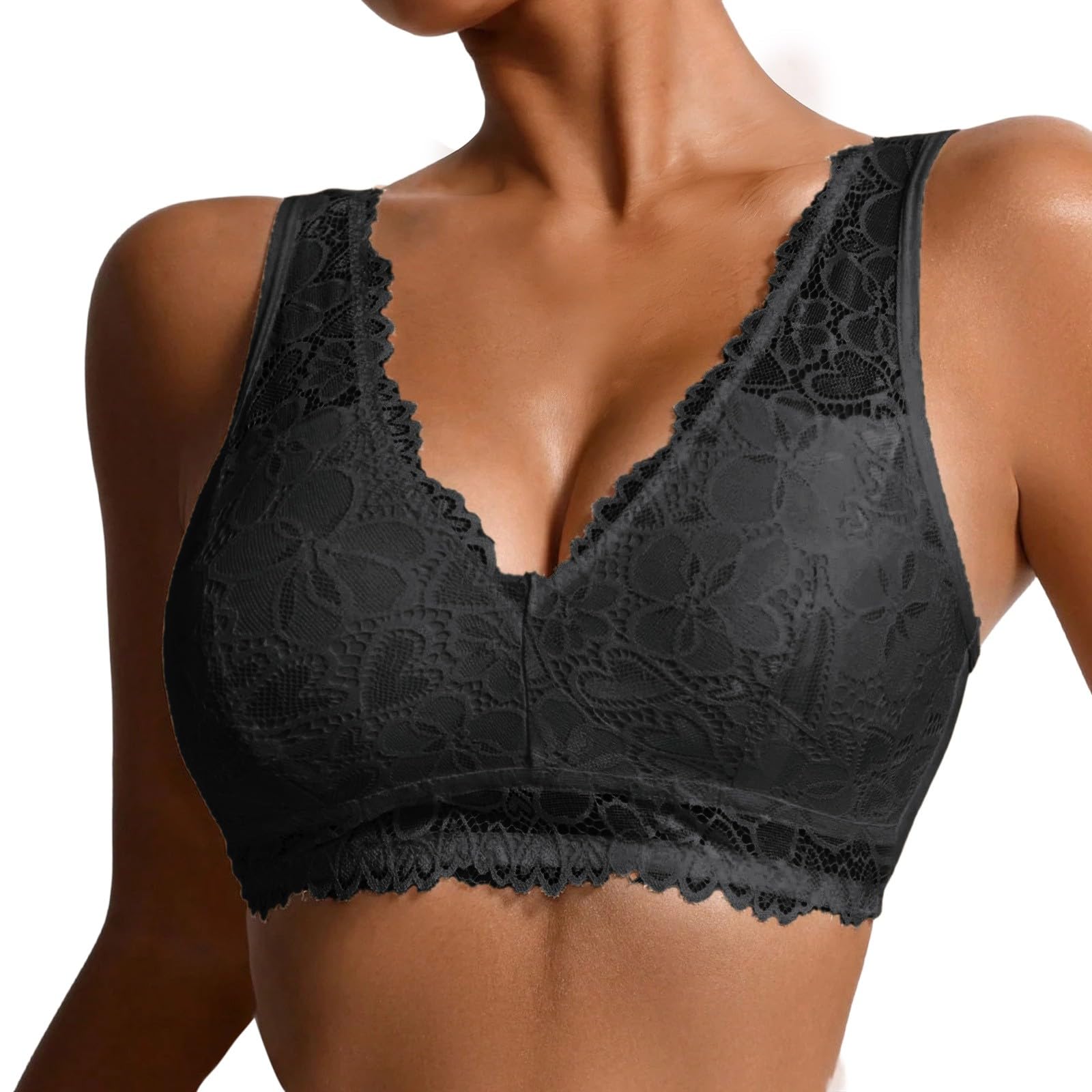Generico Bralette Donna Elegante Reggiseno in Pizzo Profondo con Ferretto e Supporto Totale per Maglietta Senza Cuciture