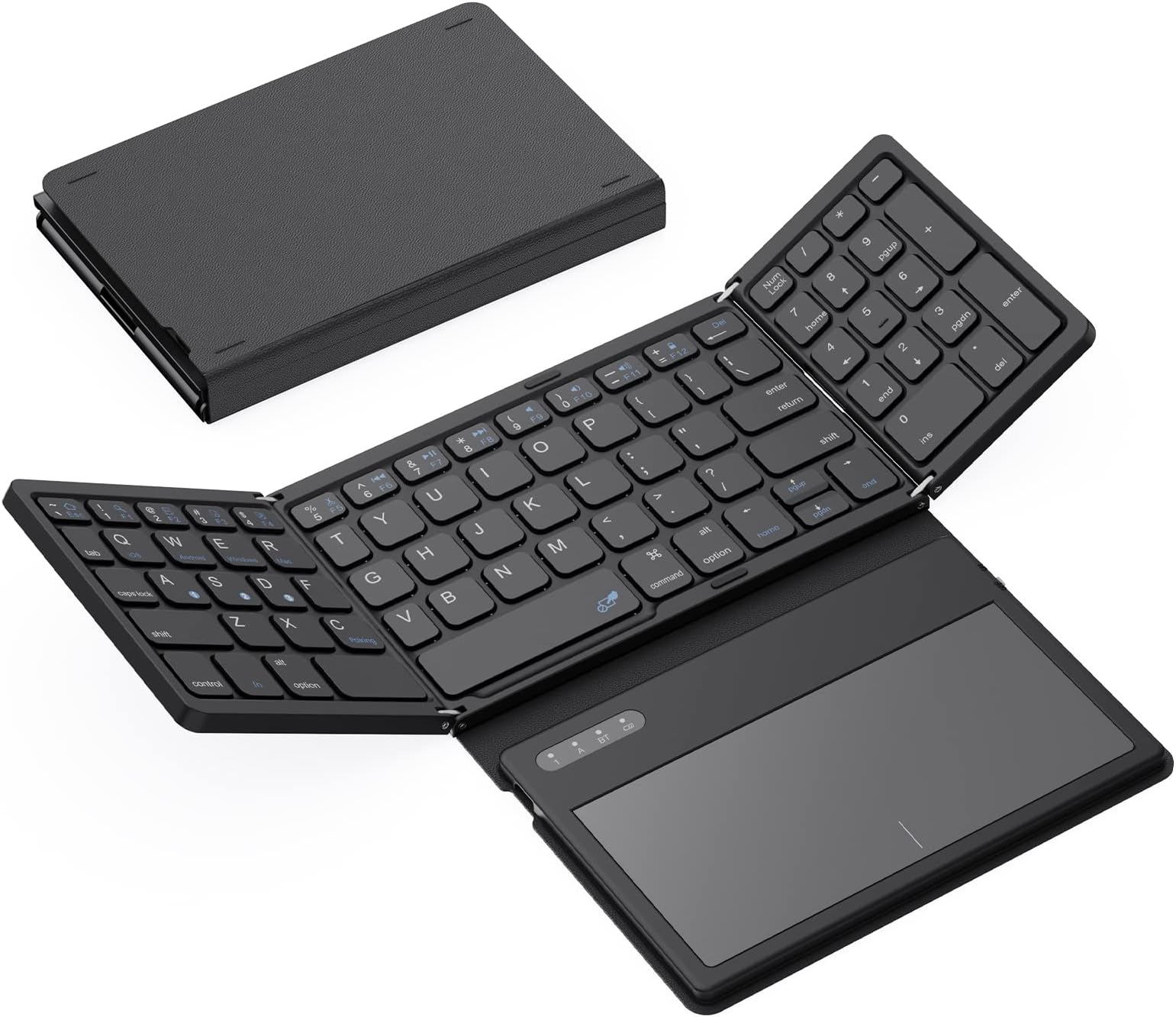 GEODMAER Foldable Bluetooth Keyboard, Full-Size Portable Folding Keyboard with Large Touchpad, Numeric Keypad, PU Leather, TravelKeyboard Wireless Keyboard for Windows Android Mac