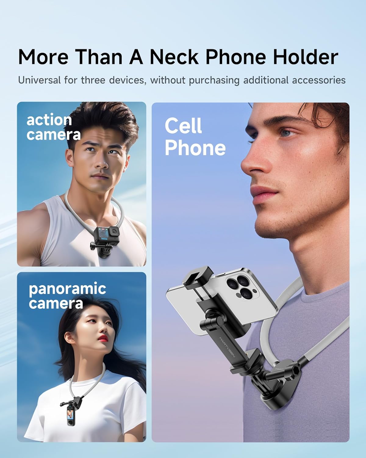Magnetic Neck Phone Holder with Light, Hands Free Selfie Tripod Chest Mount Filming for iPhone 16 Samsung GoPro DJI Insta360, Neck Phone Holder for Recording POV Video Vlog
