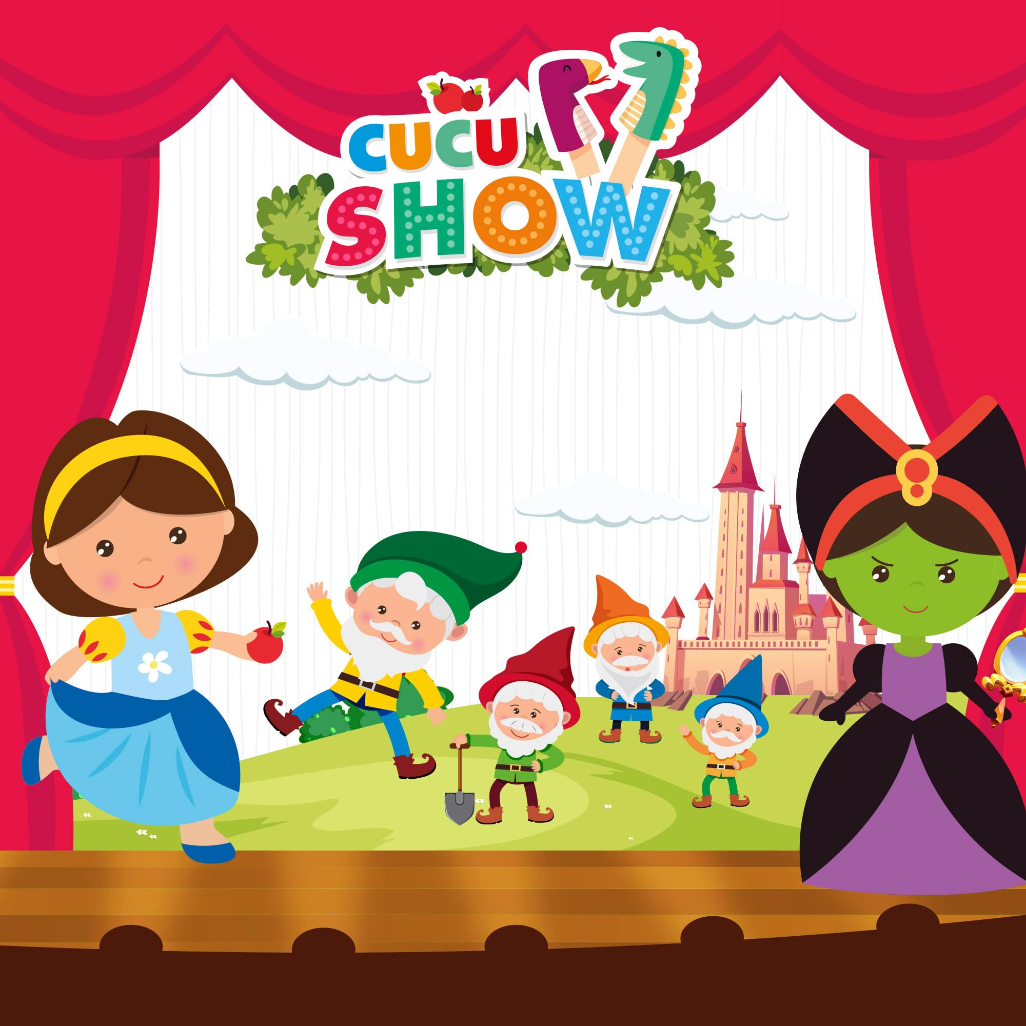 ColorBaby Cucu Show Set Marionetas Blancanieves, 4 títeres Personajes de 25 cm, Materiales Suaves y Seguros, Juguetes Infantil, para Jugar en Grupo o Pasar Tiempo en Familia (39168)