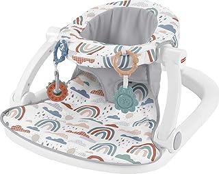 Fisher-Price Portable Baby Chair Sit-Me-Up Floor Seat with Developmental Toys & Machine Washable Seat Pad, Rainbow Showers