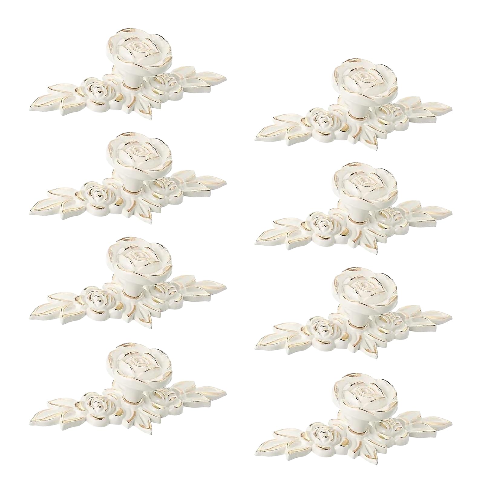 MOROBOR Pomelli per Armadio in Stile Europeo con Rosetta, 8 Pezzi Maniglie Vintage in Lega di Zinco Avorio Bianco per Cassetti, Armadio e Guardaroba con Viti di Montaggio (Bordo Dorato)