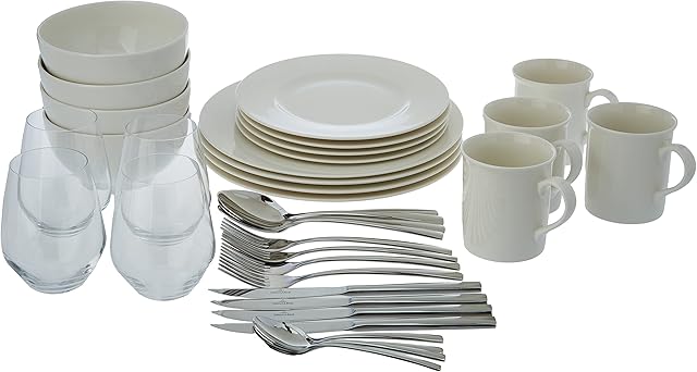 Villeroy & Boch Twist White, zestaw naczyń, 36 elementów, ponadczasowy serwis naczyń, Porcelana Premium, biały