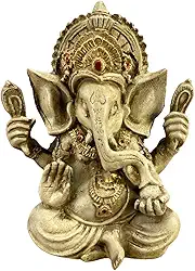 Estatueta Estátua Decorativa Lord Ganesha em Resina Enfeite decorativo Prosperidade e Fortuna Meditação Yoga