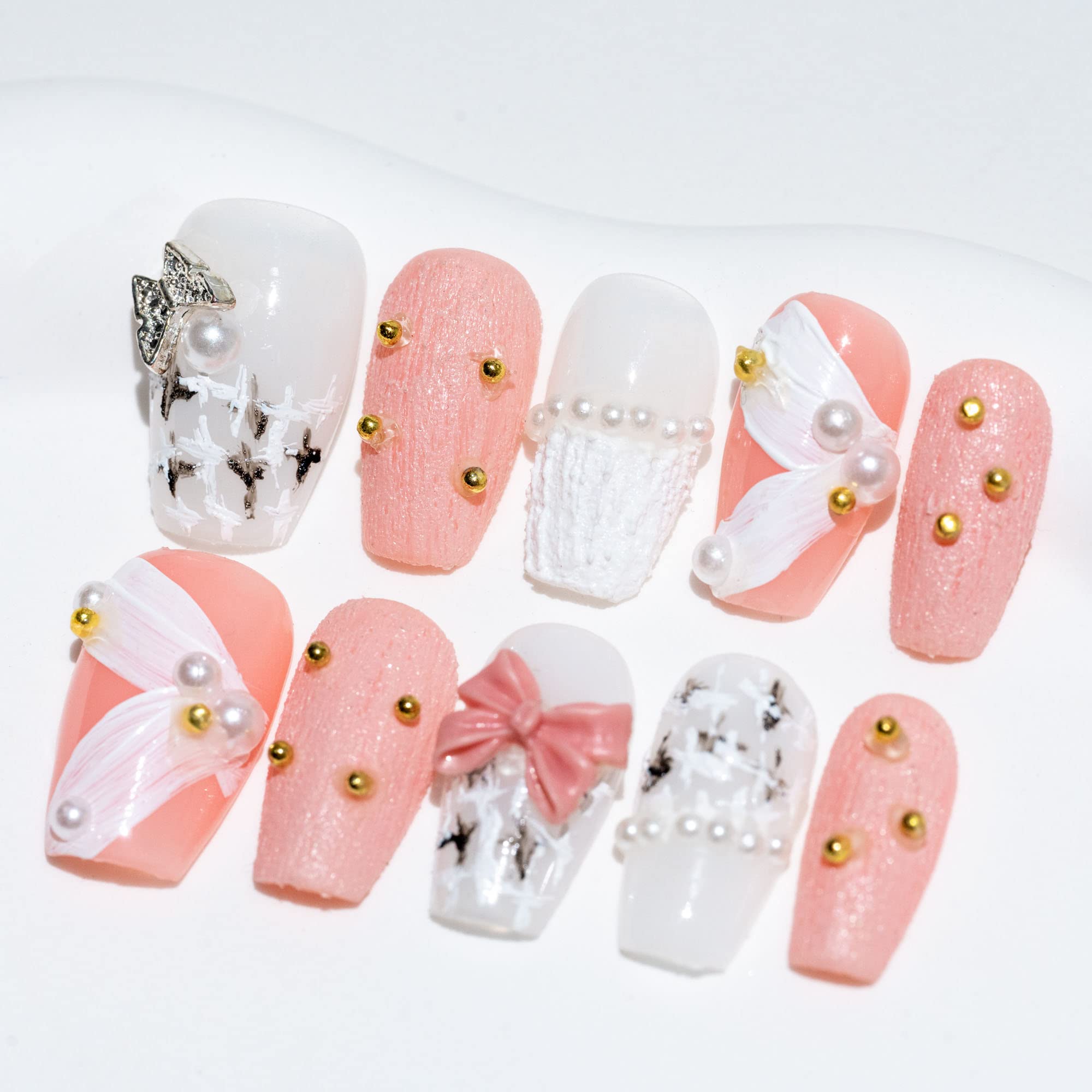 Sun&Beam Nails Handmade Press-on Long Coffin Ballerina Red White Black Silver Glam Halloween Ombre Design Fashion False Nail Tips 10 Pcs Set (#189 M) — view 65