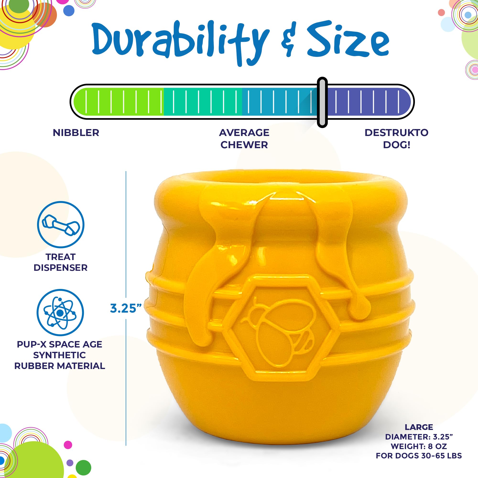 SodaPup Honey Pot – Distributeur de friandises pour chien durable et jouet d'enrichissement fabriqué aux États-Unis à partir de matériau en caoutchouc naturel non toxique, sans danger pour les animaux