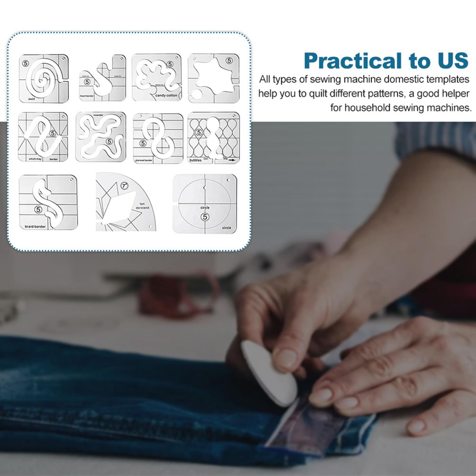 Juego de 11 Reglas de Costura acrílicas, Plantillas de Acolchado para máquina con Material acrílico Transparente para proyectos de Costura DIY.