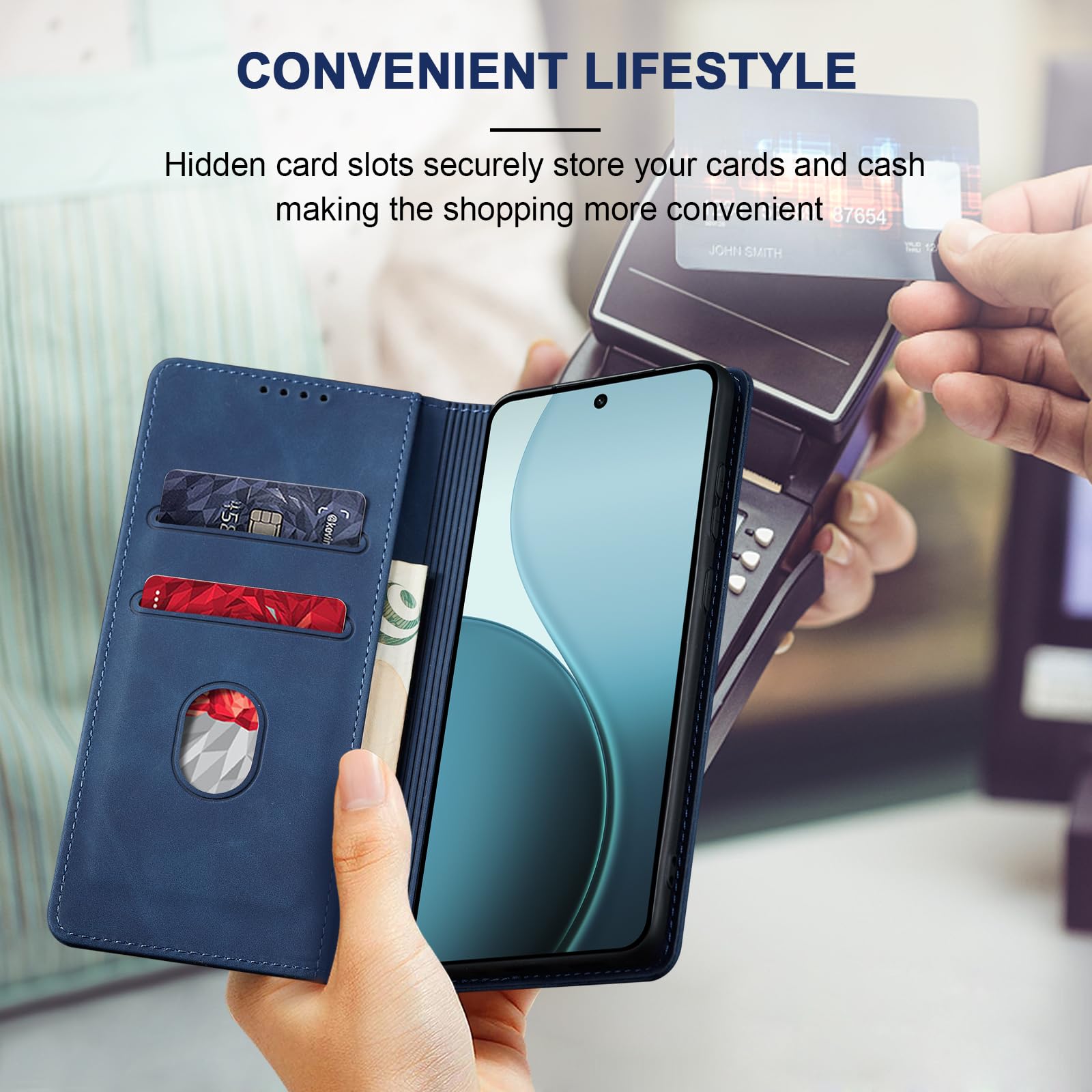 Jasonyu Funda para OPPO Reno14 /14 F/FS 5G,Cuero PU Carcasa,Tipo Libro Flip Case con Tarjetas y Cartera,Soporte Plegable,Cierre magnético,Capa (Azul) — view 6
