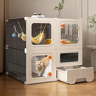 SNAAT Cat Cage with Litter Box - Detachable Metal Playpen for Indoor Outdoor Use, Ferret & Rabbit Enclosure