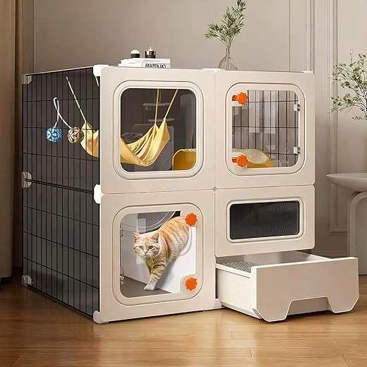 Cat Cage Cat Enclosure with Litter Box, Cat Playpen Detachable Metal, Cat Cage Indoor and Outdoor, Ferret Cage, Rabbit Cage
