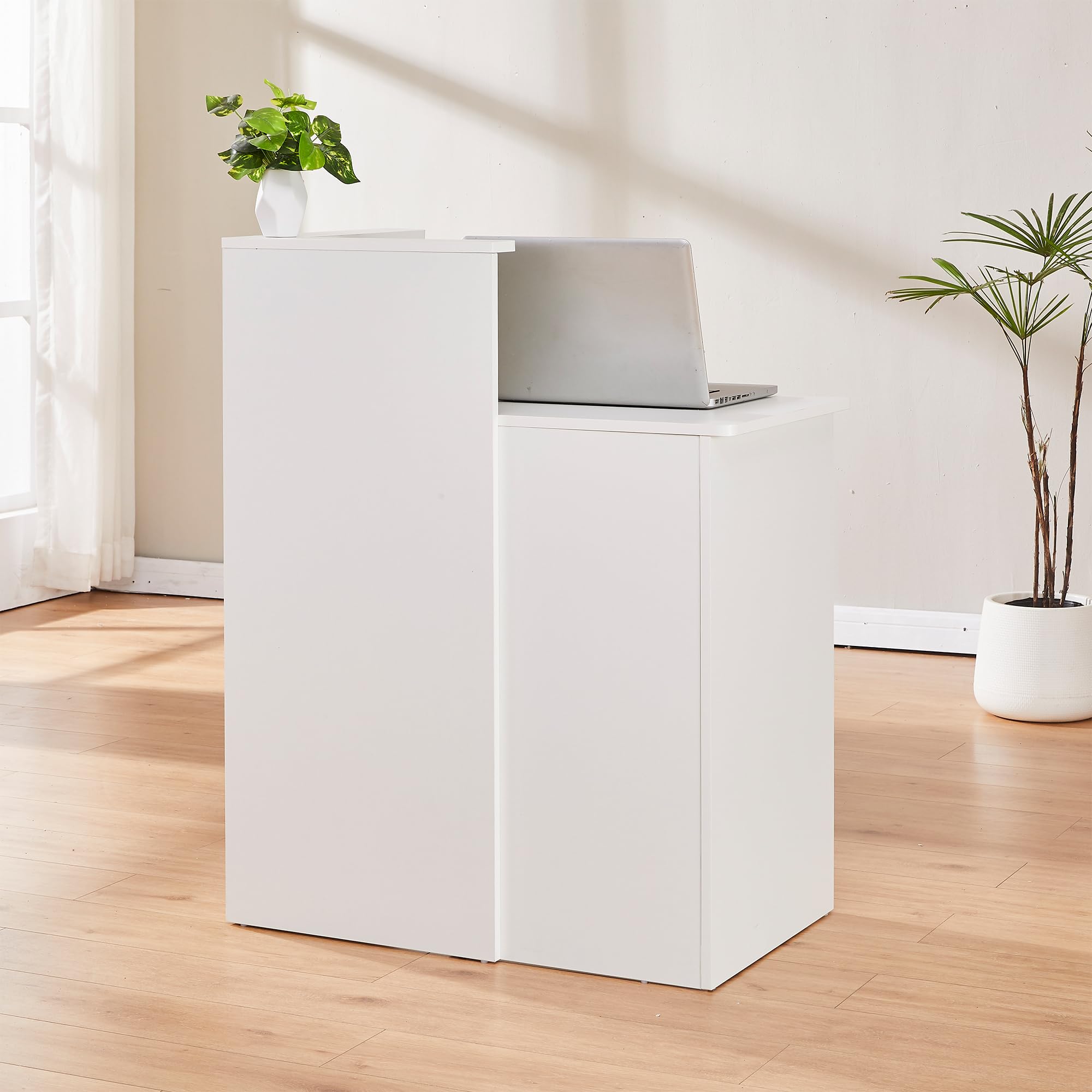 LayBurst Reception Desk with Two Lockable Drawers,White Counter Table,Reception Small Front Desk for Salon Lobby Office Home