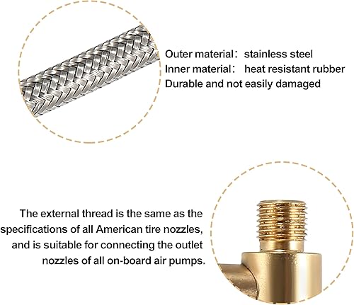 Miniatura 5 de X AUTOHAUX Flexible acero inoxidable 59.1 in 59" válvula de neumático conectar tubería de aire Chuck inflador compresor bomba manguera de extensión