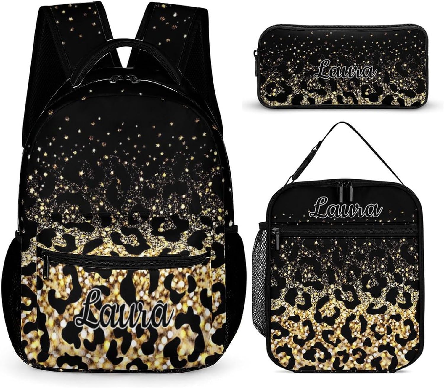 Golden Leopard School Backpack Set with Lunch Box Pencil Case