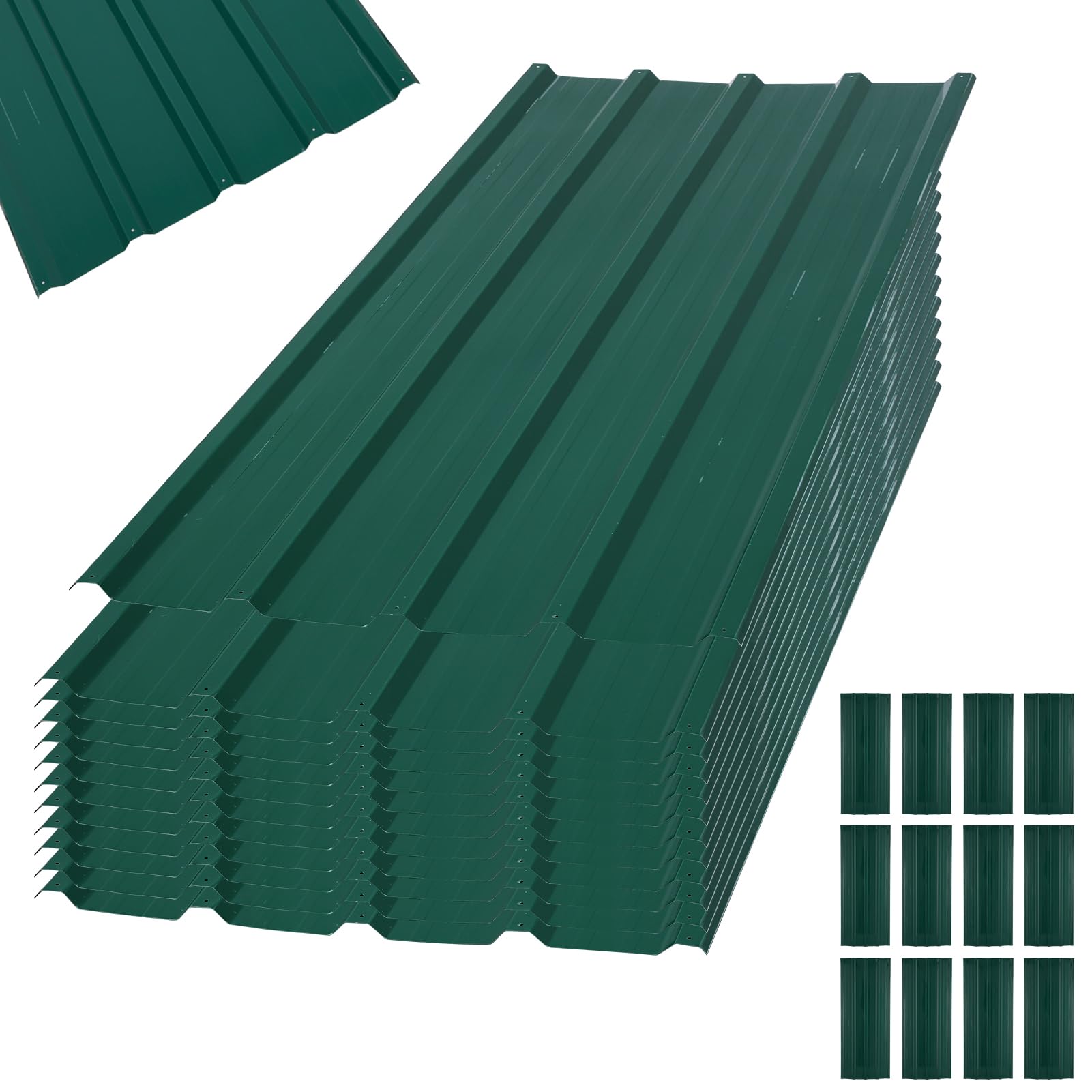 12 fogli trapezoidali, 7 m², 110 x 45 cm, in metallo zincato, antiruggine, resistente alle intemperie, profilato, lamiera ondulata, pannelli per tetti e attrezzi (GREEN-12 pezzi)