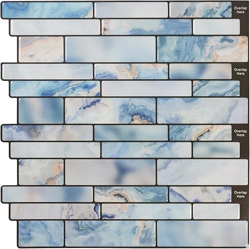 Azulejos autoadhesivos extraíbles de 10 hojas para despegar y pegar, piedra de mármol azul, para cocina y baño, 12 x 12 pulgadas