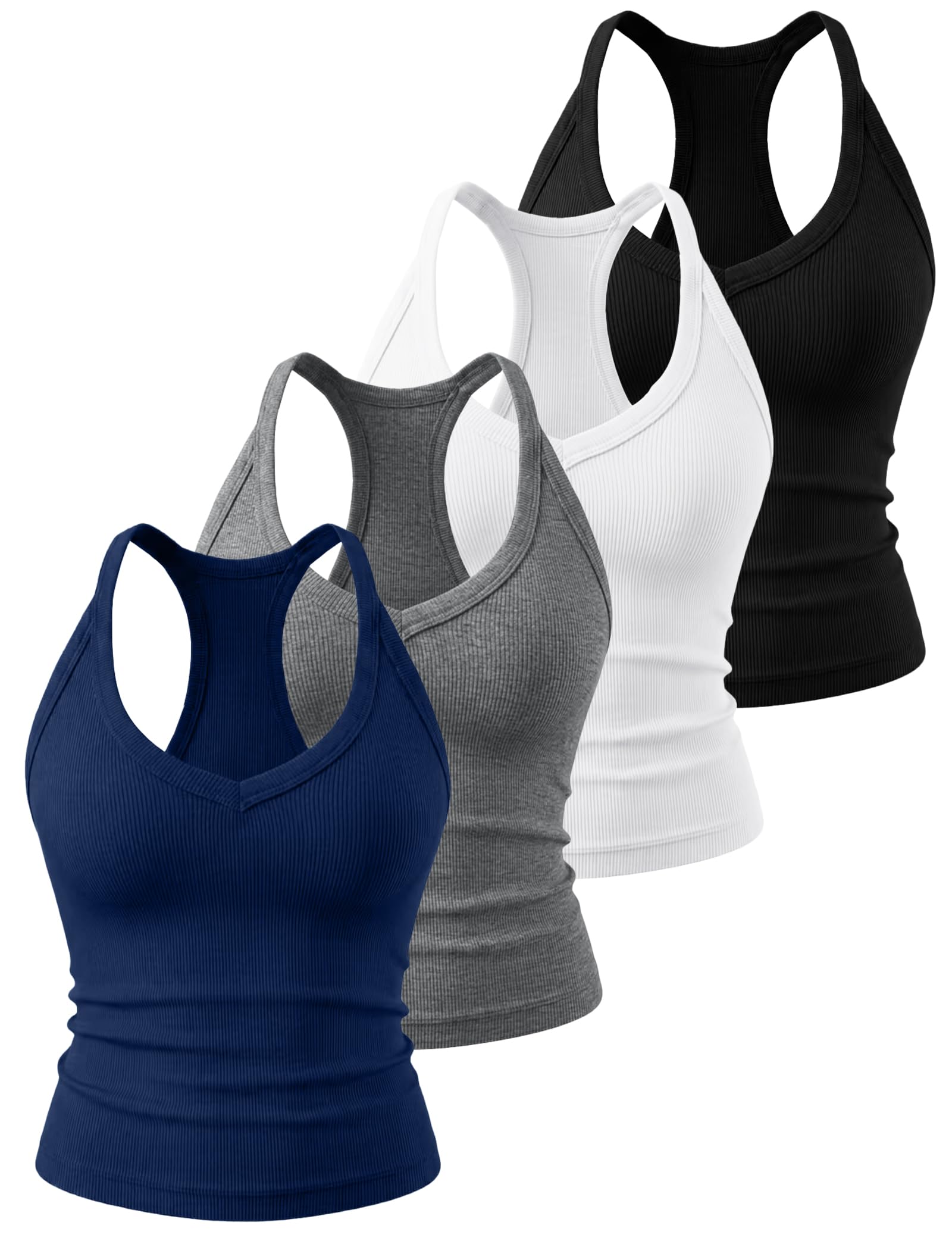 Photo 1 of HOPLYNN 4 Pack Ribbed Fitted V Neck Racerback Tank Tops for Women