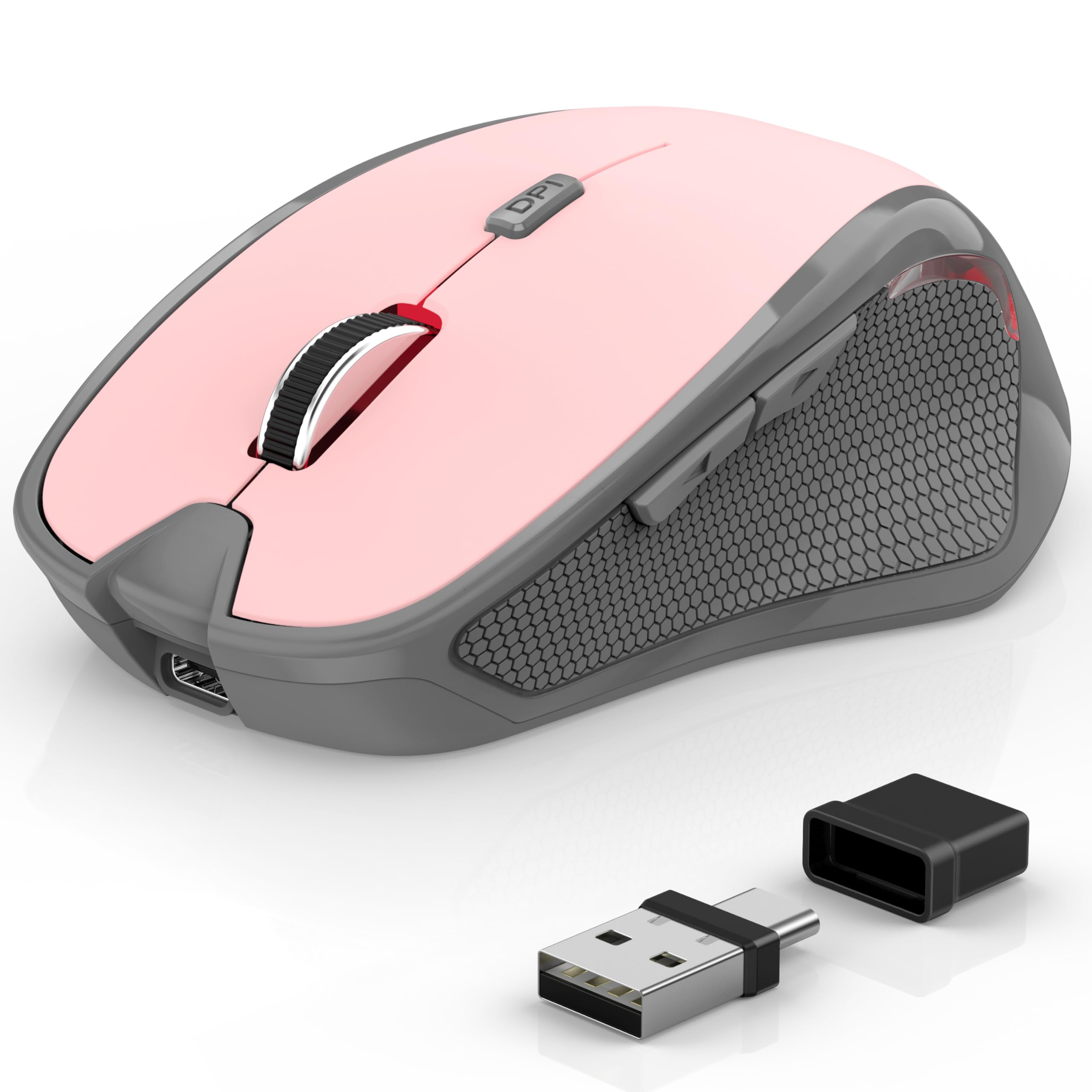 Azmall Ergonomische Maus Kabellos für Laptop/PC/MacBook/iPad, 2.4GHz & Bluetooth Büro Stumme Funkmaus, 1600 DPI Optical Tracking Für Links und Rechtshänder (Hellrosa, Silent Kabellose Maus)