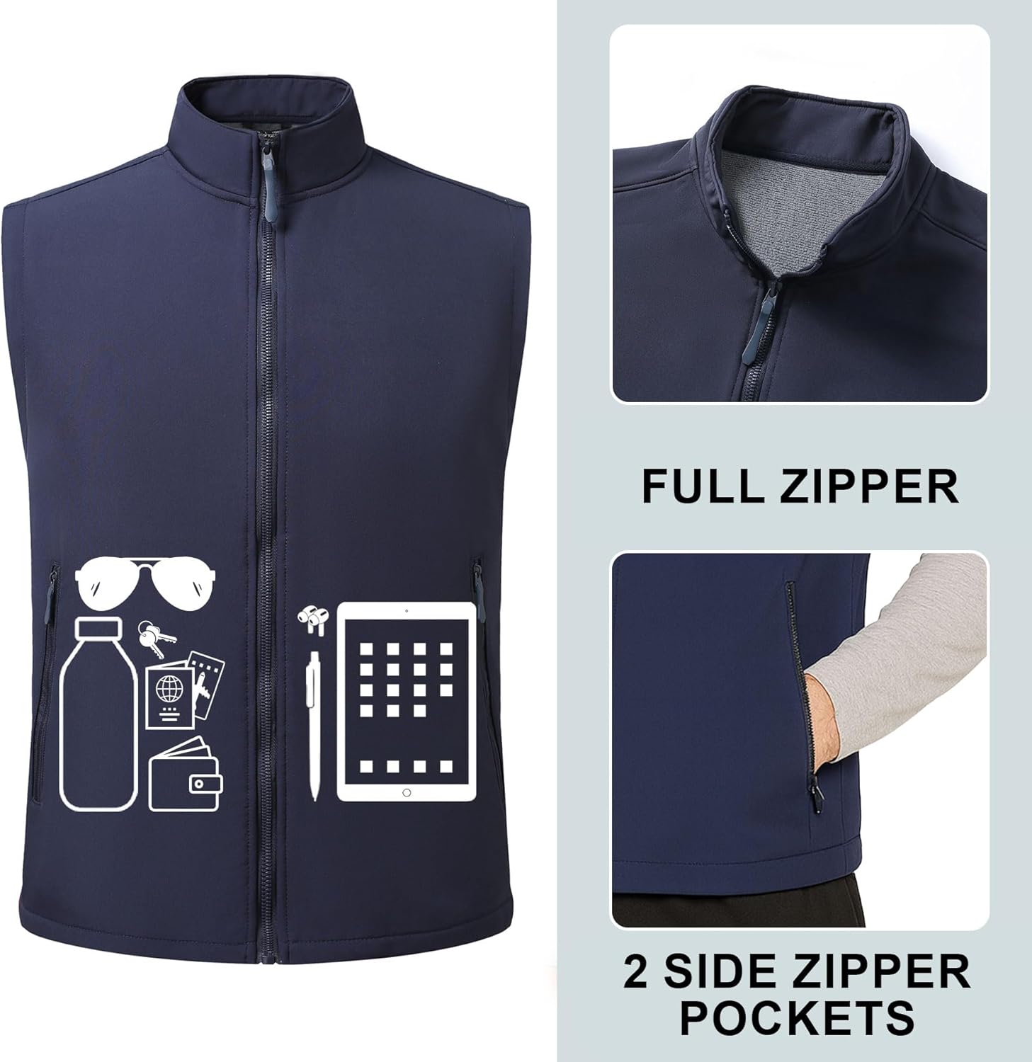 YOUTHUP Mens Golf Vest Outerwear Waterproof Windproof Softshell Vests Zip Up Pockets Sleeveless Jacket Hiking Running Sports - Image 5