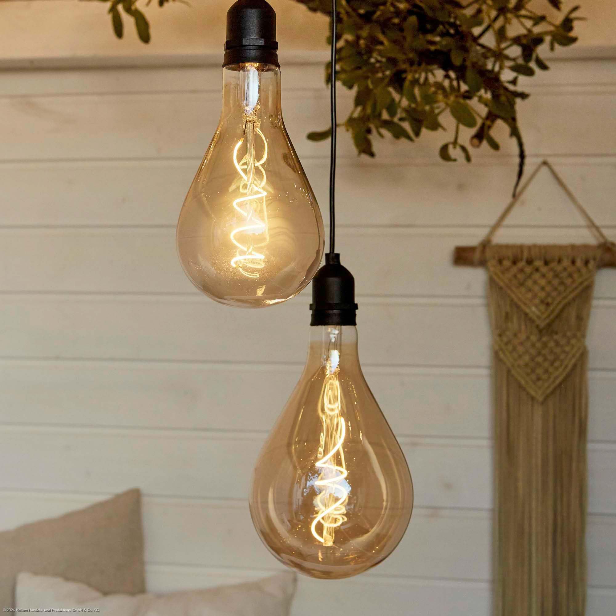 hellum LED Hanging Lamp Outdoor, Light Bulb with Remote Control 2-Pack, Golden Light Bulb with Battery, Dimmable Retro Hanging Lamp with Timer and Battery (8xAA not included) A100 Ø10x20cm 151367