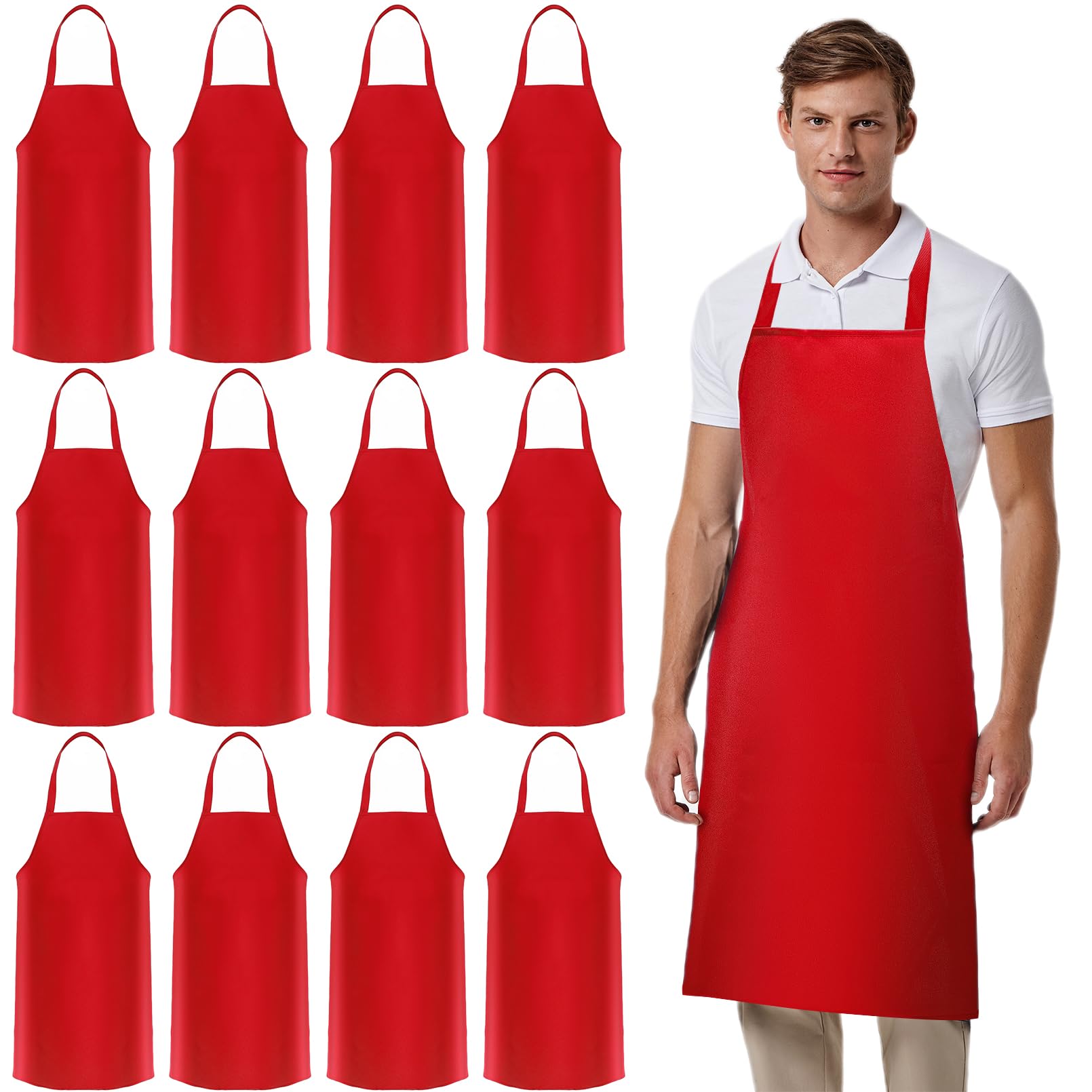 Cabaubl 12 Pack Bib Apron,Unisex Bib Aprons,Plain Bib Aprons Bulk for Women Men Adult,Chef Bib Apron for Kitchen,32 x 28 inch