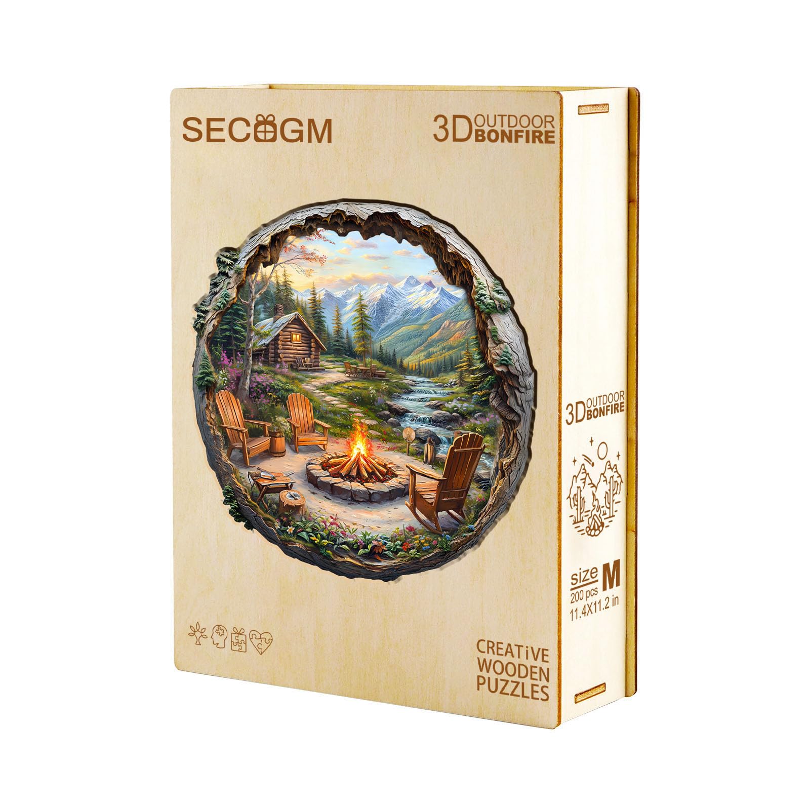Holzpuzzle Erwachsene, 300 Teile 3D-Lagerfeuer im Freien Holz Puzzle Erwachsene, 34x33.3cm Wooden Puzzle, Unregelmäßige Form, ‌Premium-Holzpuzzle Geschenkbox