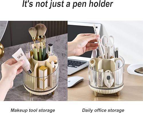 Miniatura 4 de Soporte giratorio para lápices, organizador de escritorio con diseño de múltiples compartimentos, solución de almacenamiento elegante y funcional