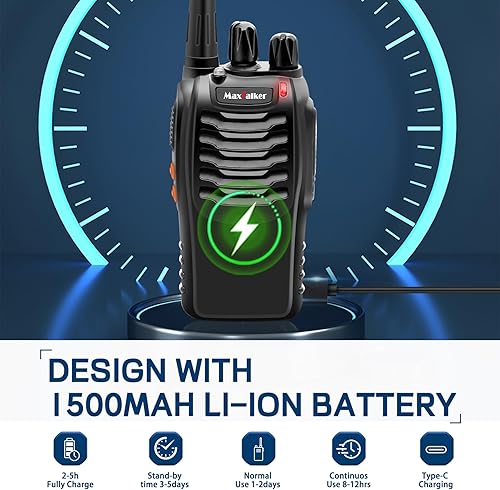 Miniatura 4 de Walkie Talkies recargables de largo alcance MaxTalker MT-8S Walky Talky con auriculares, linterna de batería de 1500 mAh, radios Walkie Talkies para
